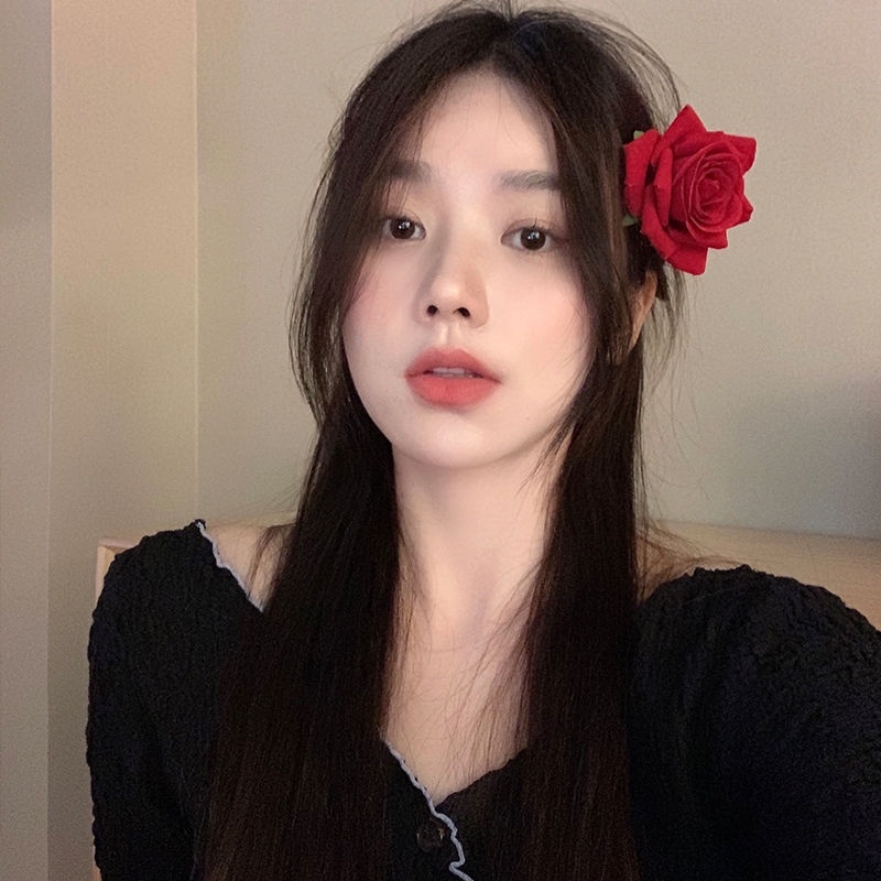 กิ๊บติดผม รูปดอกกุหลาบ สีแดง หรูหรา สไตล์เรโทร แฟชั่นสําหรับผู้หญิง - รูปที่ 4