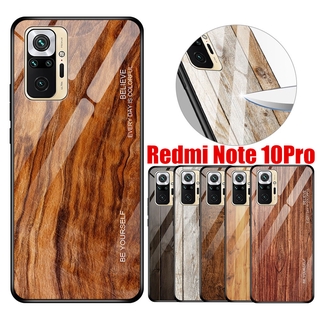 เคสโทรศัพท์แก้วลายไม้เปลือกแข็ง Xiaomi Redmi Note10Pro Note10 Pro Note10 4G  กล่องแก้วเคสมือถือ TPU Soft edge Hard Case Cover