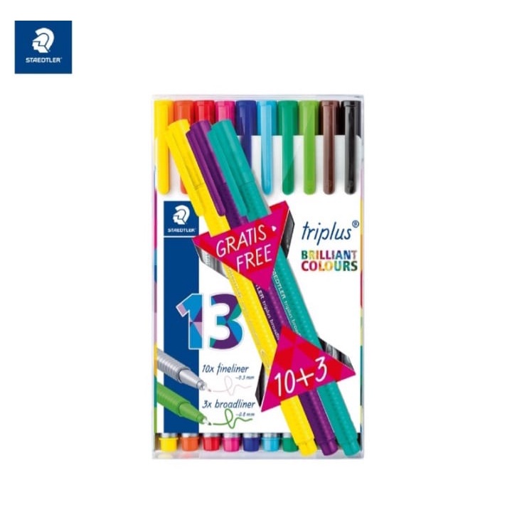 STAEDTLER ชุดปากกา ปากกาสี ปากกาหัวเข็ม Triplus Fineliner ขนาด 0.3 มม. ปากกาหัวเข็ม 10 สีแถม 3 สี /กล่อง (ทั้งหมด 13สี )