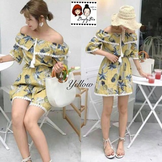  • Summer Playsuit ชุดจั้มหมีสั้น ลายสัปรด  คอระบายแต่งลูกไม้น่ารักๆที่ขอบ