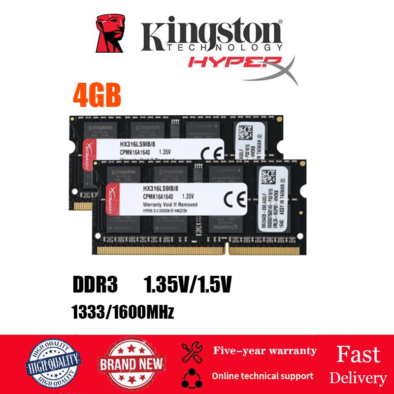 คลังสินค้าพร้อม kingston hyperx ddr3 4GB 1333mhz 1600mhz 1.5V / 1.35V Notebook RAM PC3 10600 12800 SODIMM Laptop Memory RAM