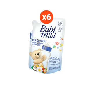 เบบี้มายด์ น้ำยาล้างขวดนมและจุกนม ถุงเติม 600 มล. x6 / Babi Mild Bottle & Nipple Cleaner Refill 600ml x6