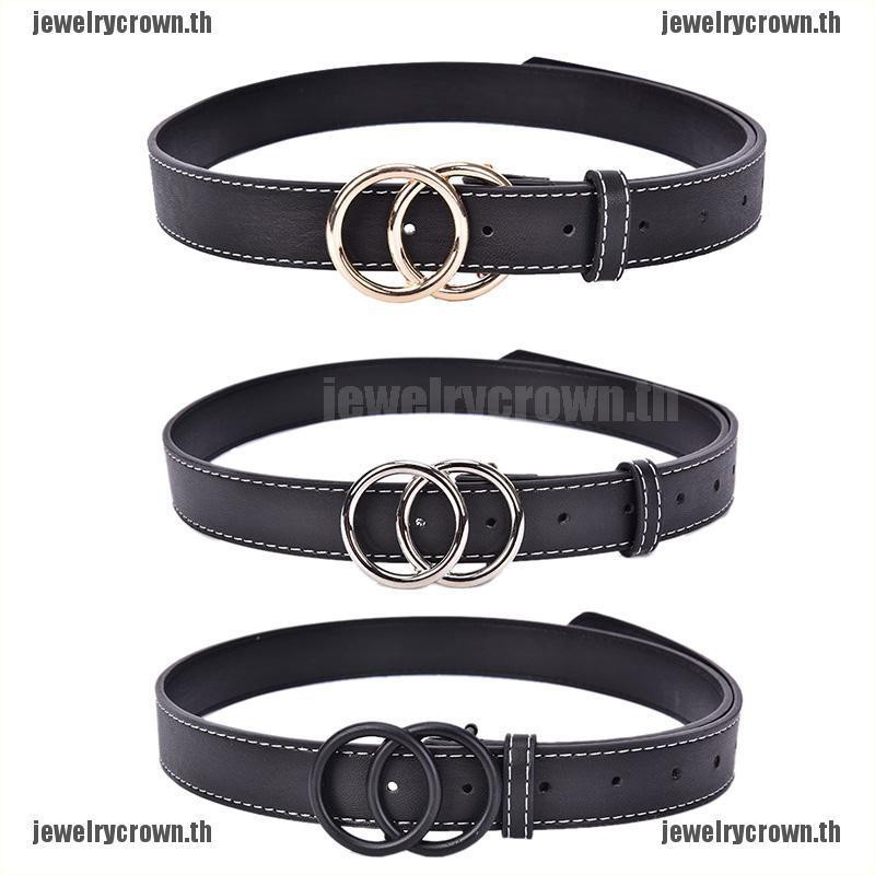 [Crown] New Women Double Ring Circle Buckle Belt Waistband Female Lady