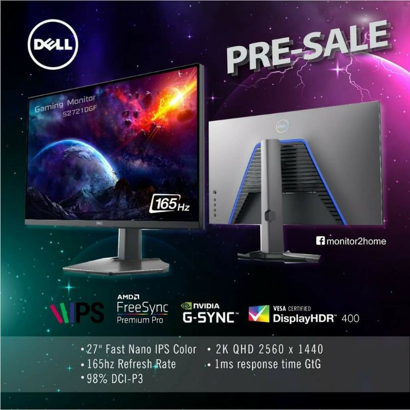 DELL 27 IPS S2721DGF QHD2K 1MS 165HZ ADAPTIVE SYNC GAMING *จอคอมพิวเตอร์