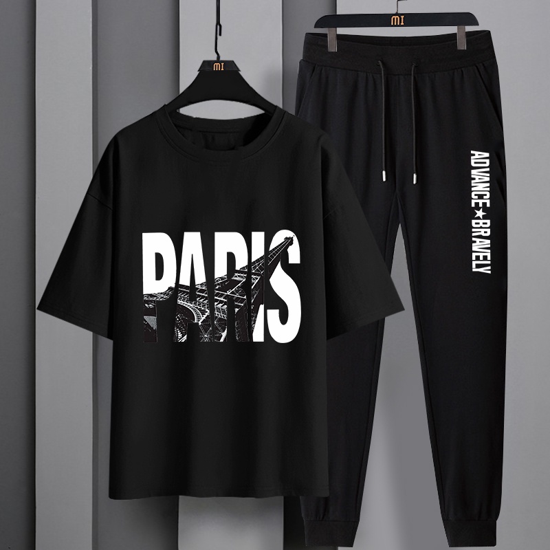 #D219+CKH219Bชุดเซ็ทเสื้อยืดแขนสั้น+กางเกงขายาว.ลายสวยแฟชั่งนานาชาติ.มีหลายสีหลายไซสีเลือกได้(S-3XL)ใส่ได้ทั้งชายและหญิง