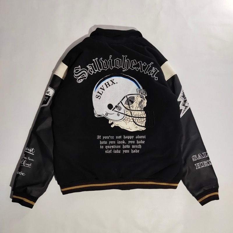 HIJAU Varsity Jacket GREEN CREAM Premium Mens Varsity Jacket หนังสีดํา Nascar Varsity แจ็คเก็ตเบสบอล