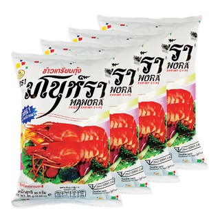 มโนราห์ ข้าวเกรียบทอด รสกุ้ง 75/85 กรัม (4 ห่อ) Manorah Fried Rice Cracker Shrimp Flavor 75/85 grams (4 packs)