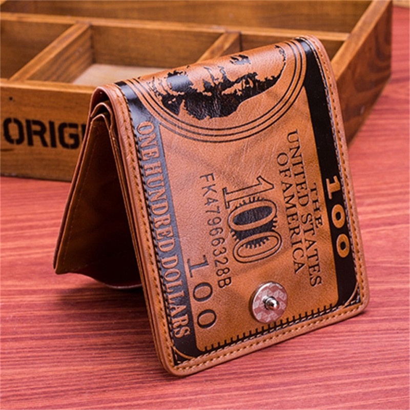 1Pc Men US "$100" Dollar Bill Leather Bifold Wallet Cash Id Slots Card Holder