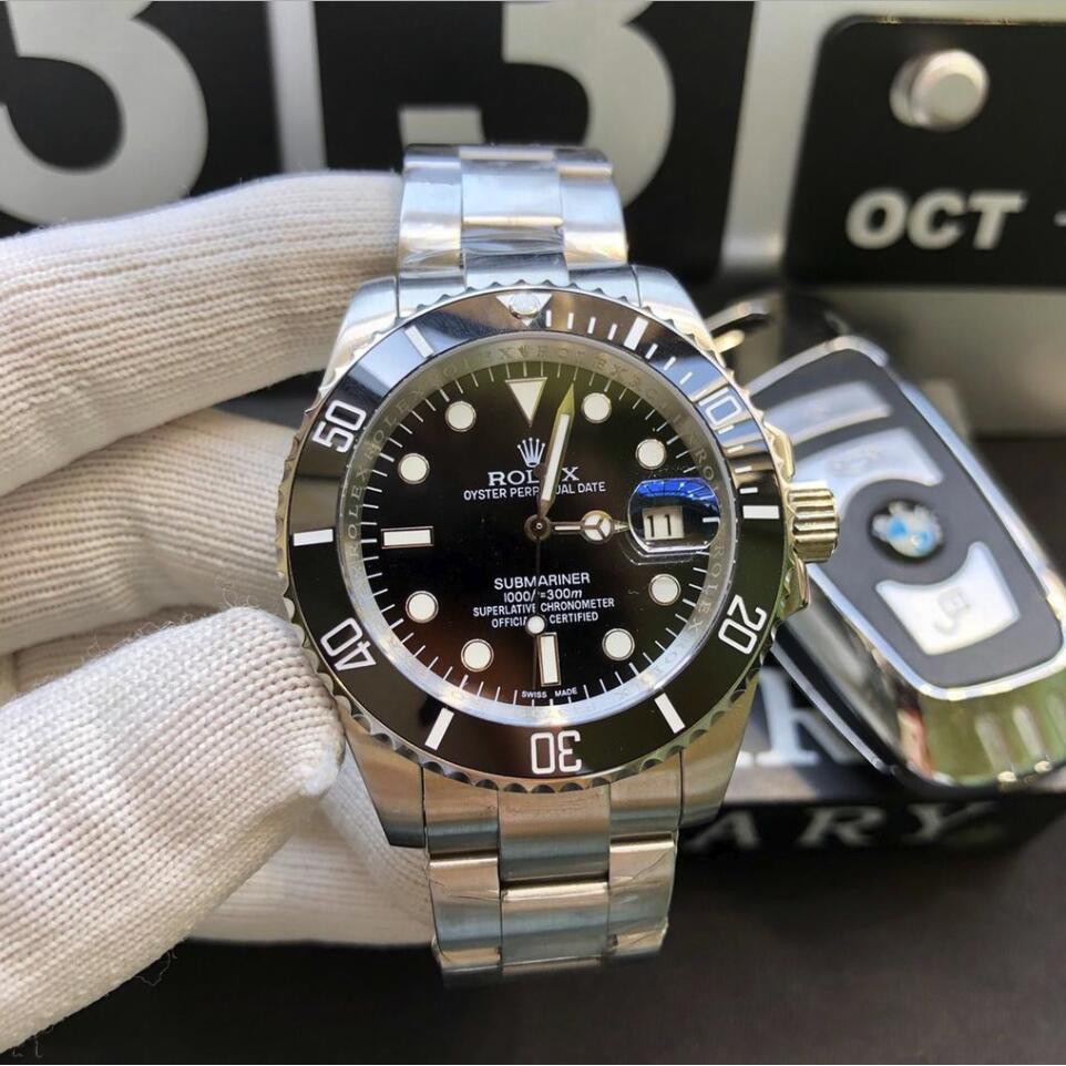 ROLEX นาฬิกาเครื่องสูบน้ำสีดำผีน้ำสีเขียวเรือนกระจกสีเขียวนาฬิกากระจกแซฟไฟร์กลไกนาฬิกาอัตโนมัตินาฬิก