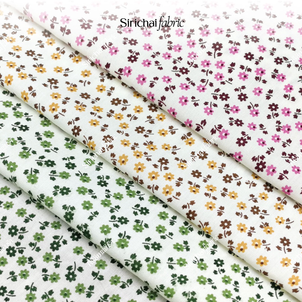 ผ้าคอตต้อนทีซี Cotton TC ลายดอกซ่อนกลิ่น พื้นออฟไวท์ หน้ากว้าง 45 นิ้ว ผ้าเมตร ผ้าหลา