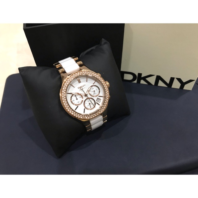 นาฬิกา มือสองสภาพ90% DKNY Ceramic Link Rose Gold-plated Ladies Watch Ladies Watch