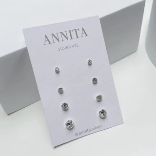 annita.silver - crystal stud earring / ต่างหูเงินแท้925 ต่างหูปักก้านฟันปลา ต่างหูพลอยคริสตัล เหมาะกับคนแพ้ง่า