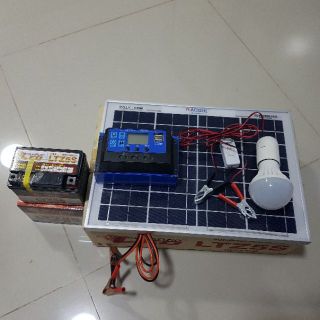 ชุดแผงโซล่าเซลล์โพลี 10 W ชุดนอนนา/แบตเตอรี่ 12V5A /pwm 10/20/30A /หลอด LED 12V 7W