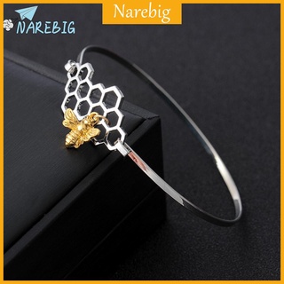 NAREBIG♡Newest Women Geometric Honeycomb Bangle Bee Pendant Charm Bracelet Jewelry