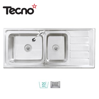 TECNOSTAR อ่างล้างจาน 2 หลุม 1 ที่พัก หลุมลึก 20 ซม. รุ่น TNS 21116 S