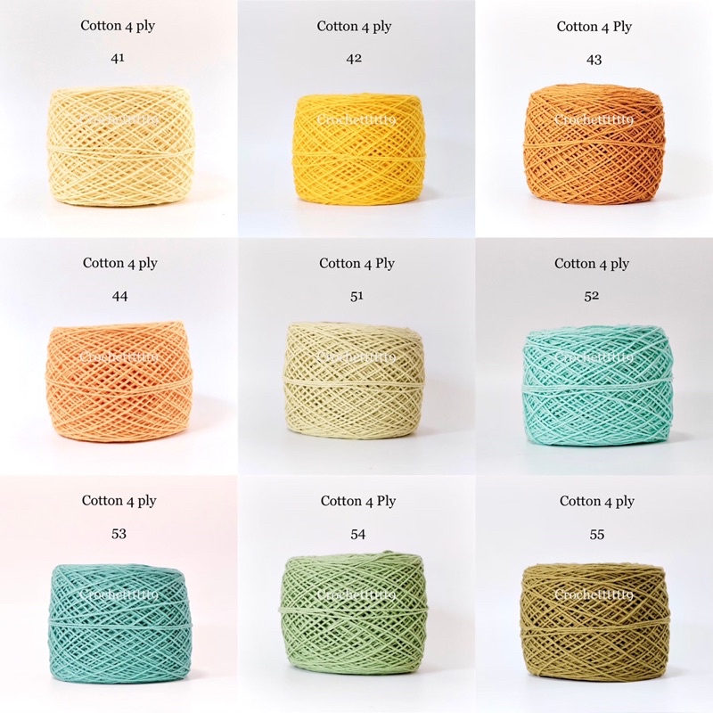 คอตตอน 4 ply ฝ้ายแท้ 100% ( โทนสีเหลือง-เขียว-ฟ้า-น้ำเงิน ) ราคา ถูกที่สุด ดีลบีเคเค