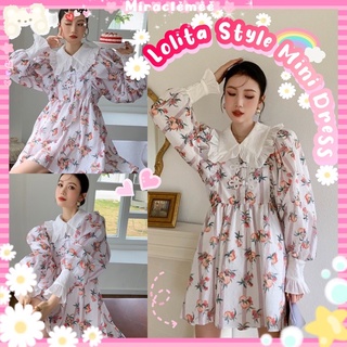 💕 Lolita Style Mini Dress 💕 พร้อมส่ง คิวท์มาก เดรสคอบัวสีขาว ลายดอกไม้ โทนสีขาว แขนยาว เดรสลายดอกไม้ ชุดตรุษจีน งานป้าย