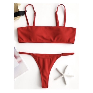 ชุดว่ายน้ำ Rib Padded Thong สีแดงสด