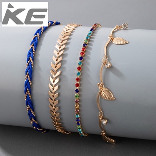 Accessories Color Beaded Metal Anklet Set of Four Rope Braided Geometric Diamond Anklet Set fo