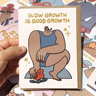 การ์ดอวยพร น่ารัก มินิมอล พร้อมซอง Slow Growth is Good Growth ลายผู้หญิง แบรนด์ Ping Hatta Encouragement greeting card