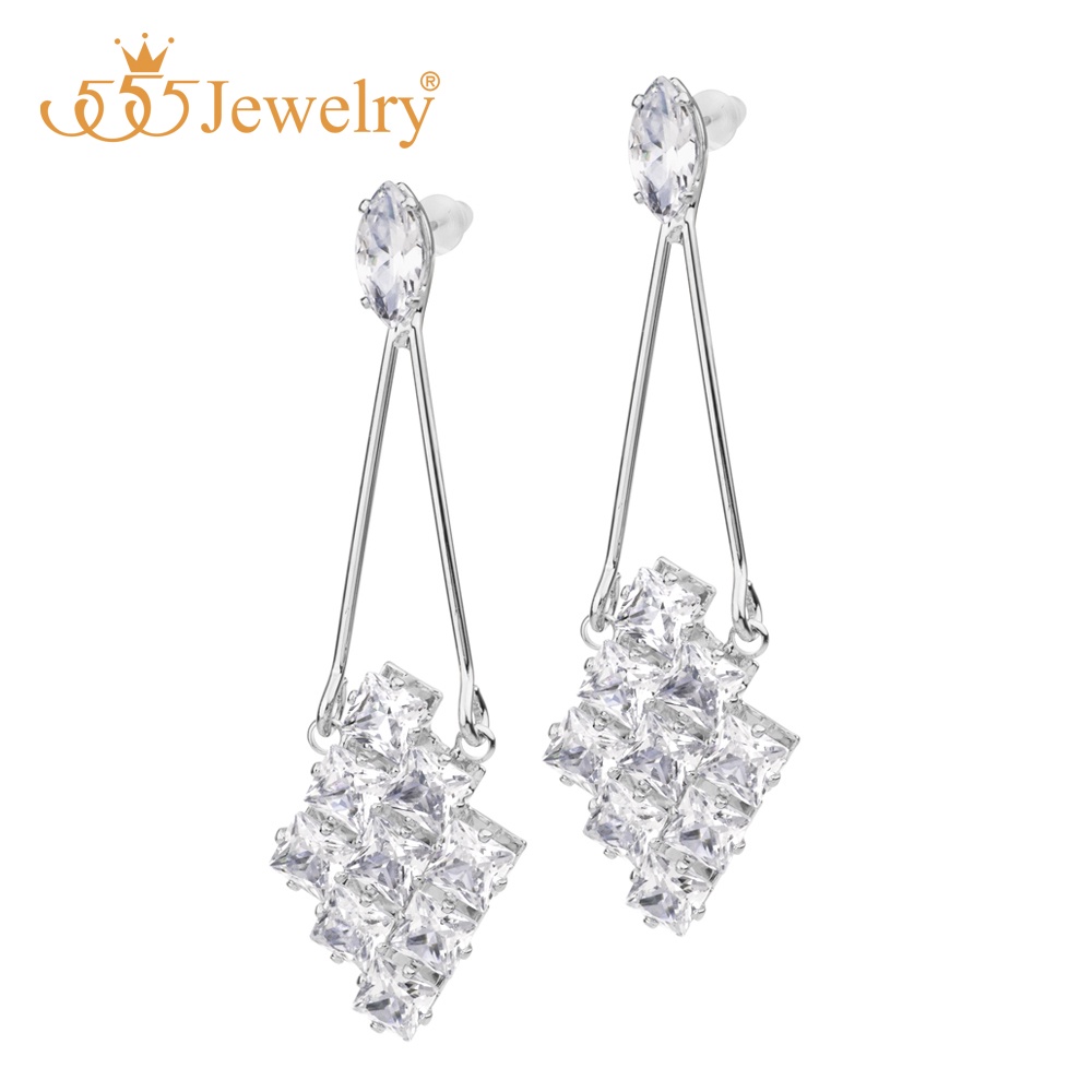 555jewelry ต่างหูแฟชั่น แบบห้อย ดีไซน์สวยหรูหรา แฟชั่นจิลเวลรี่ ประดับเพชร CZ รุ่น MNC-BER154  [BER5