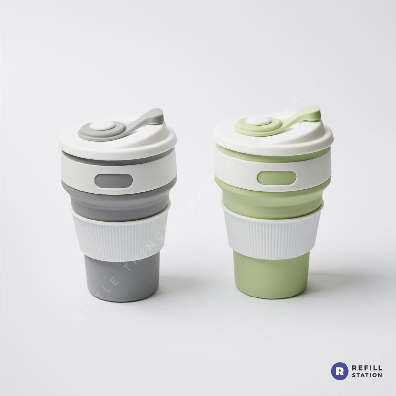 Refill Station - แก้วซิลิโคนพับได้ขนาด 350ml สำหรับกาแฟร้อน 12oz แบบมินิมอล พกพาสะดวก