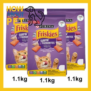 อาหารแมว Friskies รสรวมมิตรปลาทะเล สำหรับแมวโตทุกสายพันธุ์ 1.1กก. (3ถุง) FRISKIES SURFIN’&amp;TURFIN’ FAVOURITES Adult Cat F