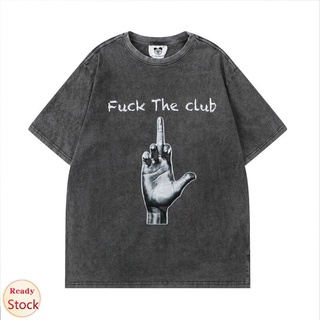 Fuck Club พิมพ์ Retro ล้าง Streetwear เสื้อยืด Hip Hop ขนาดใหญ่ Casual Cotton เสื้อแขนสั้นผู้ชาย2022ฤดูร้อน Harajuku Tsh