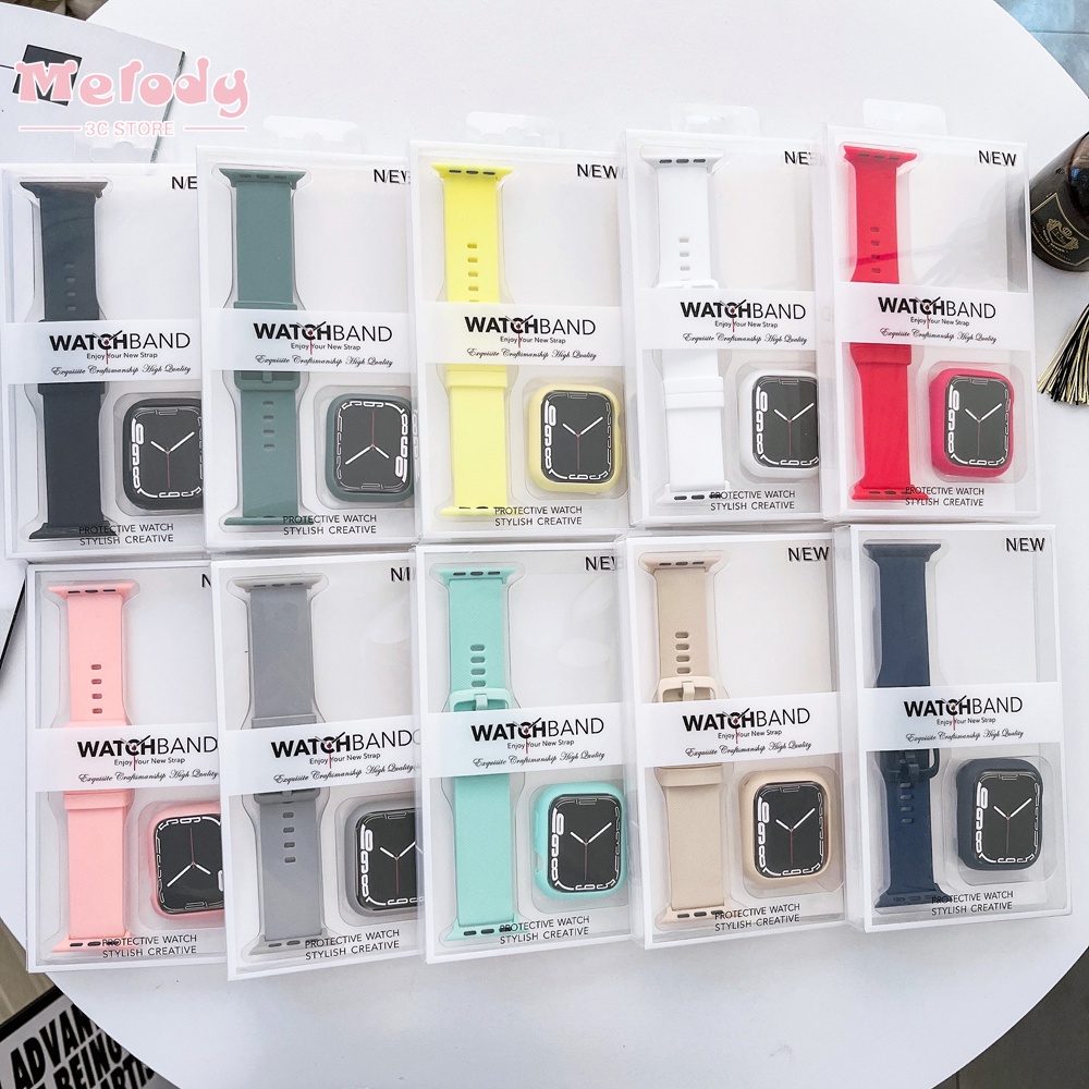 สายนาฬิกาข้อมือซิลิโคน สีแคนดี้ พร้อมเคสป้องกัน สําหรับ Smart Watch Series 7 6 5 4 SE 3 iwatch 45 44 42 41 40 38 มม.