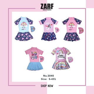 ☁ชุดว่ายน้ำเด็กผู้หญิงเสื้อแขนสั้น + กระโปรงด้านในมีซับอย่างดี + หมวกสุดน่ารัก (รุ่นนี้งานจริงสวยมาก) #.2040☁