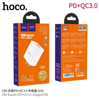 SY HOCO C80 ของแท้100% Quick Charger PD+QC 3.0 หัวชาร์จไฟบ้าน ปลั๊กชาร์จ ชาร์จเร็ว 3.1A MAX (Fast Charging 3.1A)