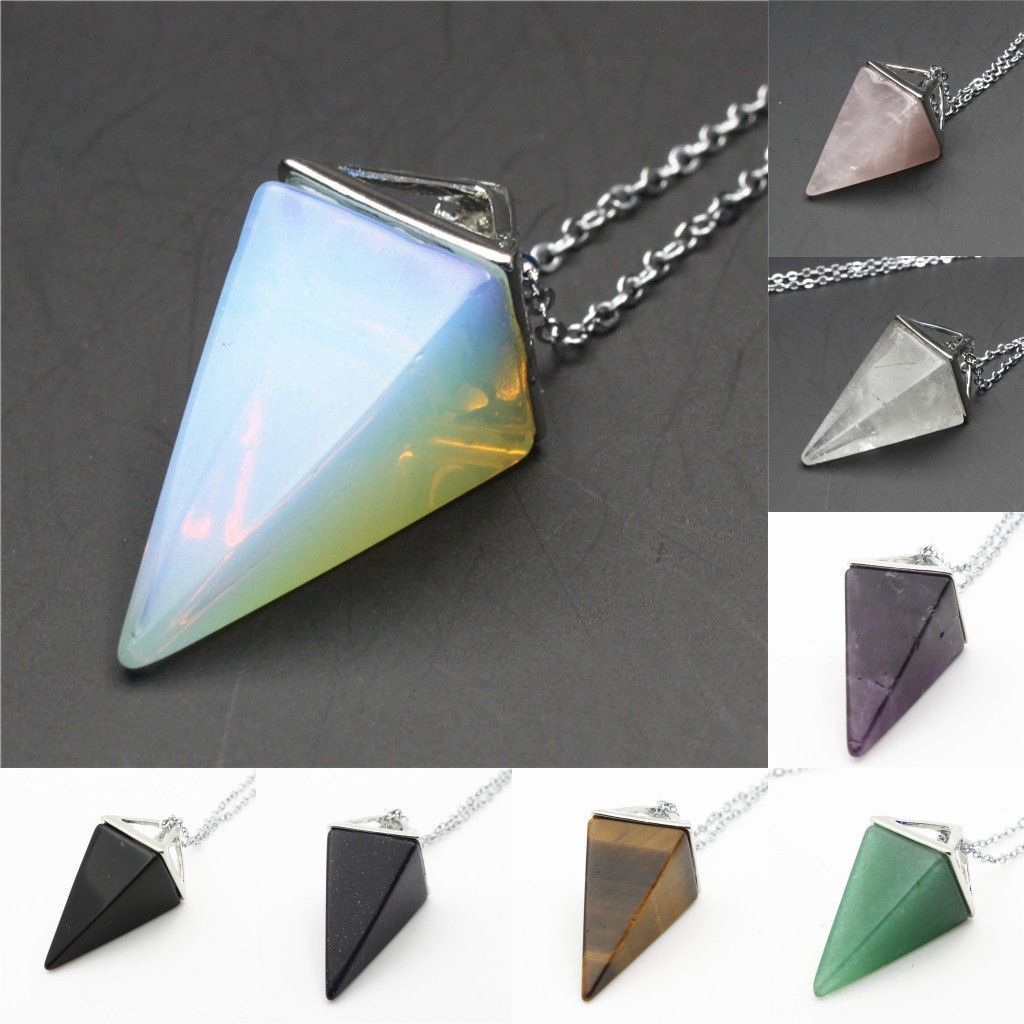 Healing Chakra Gemstone Stone Triangle Pendulum Bead Pendant Charms Fit Necklace