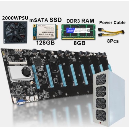 คอมพิวเตอร์ Miner Case Set BTC - S37 Chassis with 4 Fans Motherboard 8 Slots 4GB DDR 128GB SSD 1800W For Mining Machine ETH Ethereum Rig เครื่องขุด