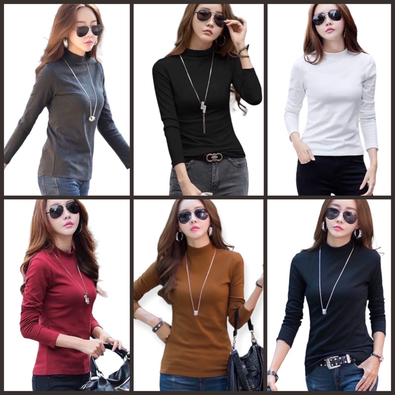 [037] เสื้อคอเต่า แขนยาว สีพื้น เต็มตัว ทรงสวยสไตล์เกาหลี