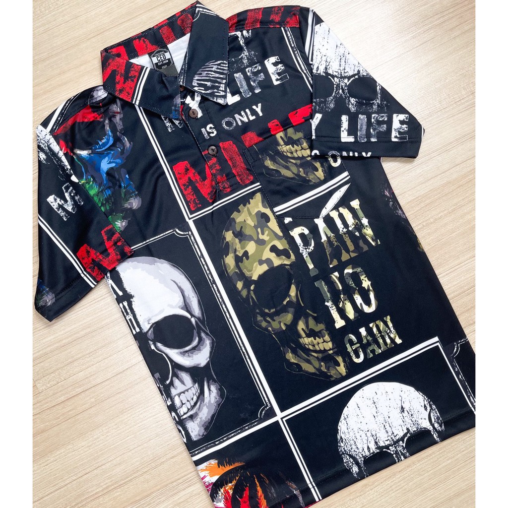 Polo เสื้อเชิ้ตโปโลแขนสั้น เสื้อโปโล ลายทหารกระโหลก P231