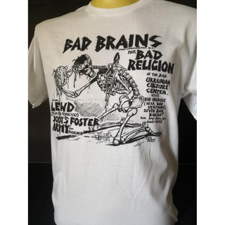 เสื้อวงนำเข้า Bad Brains Plus Bad Religion Flyer Punk Rock Hardcore Skate Retro Style Vintage T-Shirt