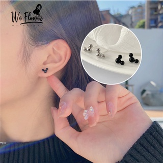 We Flower ต่างหูเม็ดเดี่ยว เงิน 925 ลูกปัดสีดําน่ารัก เครื่องประดับแฟชั่น สําหรับสตรี