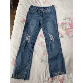 Korean Jeans 5 ส่วน ขากระดิ่งแต่งขาดปลายขา