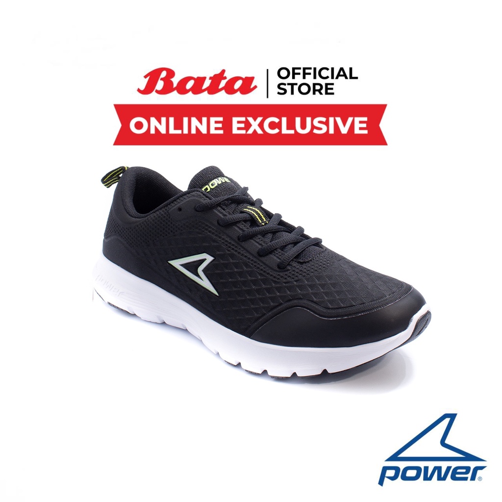 Bata (Online Exclusive) บาจา ยี่ห้อ Power รองเท้าผ้าใบออกกำลังกาย วิ่ง แบบผูกเชือก รองรับน้ำหนักเท้า สำหรับผู้ชาย รุ่น Wave Vital สีดำ 8286765