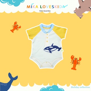 Mikaloveskids PLAY - P08 Candy romper รอมเปอร์สีพาสเทล ฟ้า-เหลือง สกรีนลาย Orca