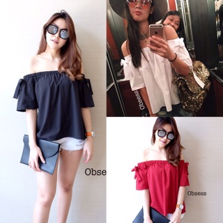 Open Shoulder Bow Blouse