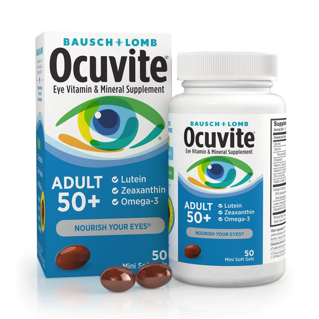 50เม็ด Bausch and Lomb Ocuvite Nourish your eyes Adult 50+ วิตามิน บำรุงสายตา ลูทีน ซีแซนทีน กรองแสงสีฟ้า