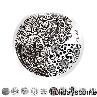 [HCLM] Nail Art Stamping Plates Templates Stamp Plate Round Nail Manicure DIY Set Tool Flower Pattern