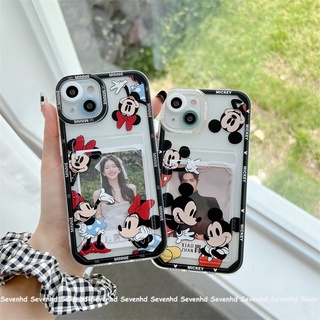 เคสโทรศัพท์มือถือแบบนิ่ม ใส ลายการ์ตูนมิกกี้ มินนี่เมาส์ พร้อมช่องใส่บัตร แฟชั่น สําหรับ iPhone 14 13 12 11 Pro Max X XR Xs Max 8 7 6 6s Plus SE 2020