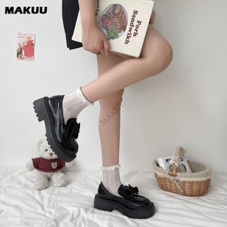 Makuu รองเท้าหนังแมรี่เจน ประดับโบว์ พื้นหนา เข้ากับทุกการแต่งกาย แฟชั่นฤดูร้อน สไตล์อังกฤษ สําหรับผู้หญิง