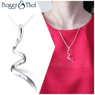 Boggy &amp; Thol Pendant Ribbon จี้สร้อยคอ พร้อมสร้อย รูปริบบิ้น เงินแท้ ดีไซน์เรียบหรู 925 Sterling Silver