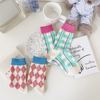 [พร้อมส่ง] Muti-checkered socks | Toastytoast.stuff ถุงเท้าลายตาราง สีพาสเทล