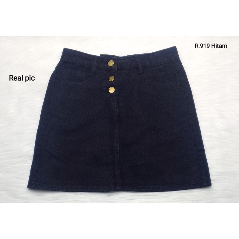 SHORT WOMENS JEANS Skirt / กระโปรงยีนส์ผ้าดิบสําหรับเด็กผู้หญิง R. 919 สีดํา