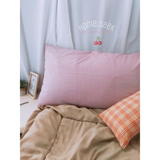 พร้อมส่ง🍑Sweet talk Pillowcases ปลอกหมอนลายสก็อตสีชมพูอ่อน🍑