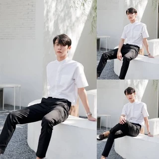เสื้อนักศึกษาชาย แขนสั้น แขนยาว เสื้อคอจีน (ผ้าดิบ) Sz.M-50"